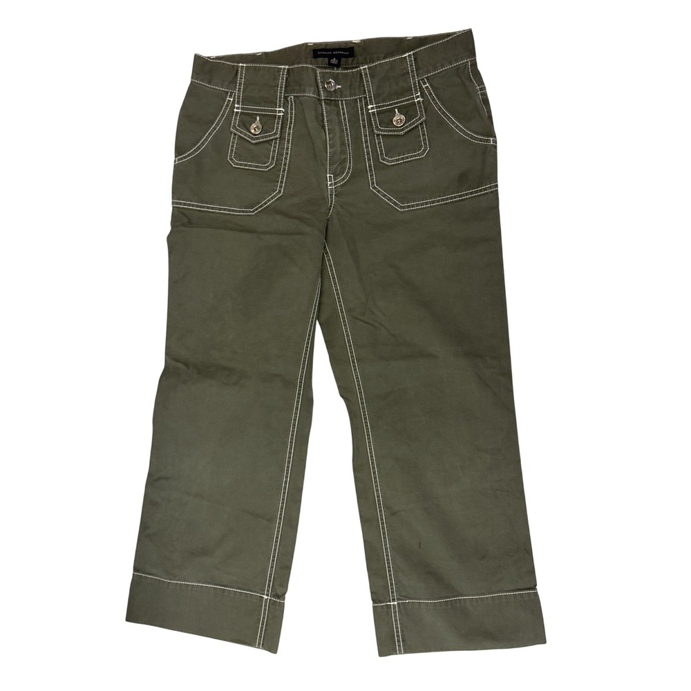 Banana Republic Womens Olive Green Utility Crop Wide Leg Pants Contrast Stitch 6
